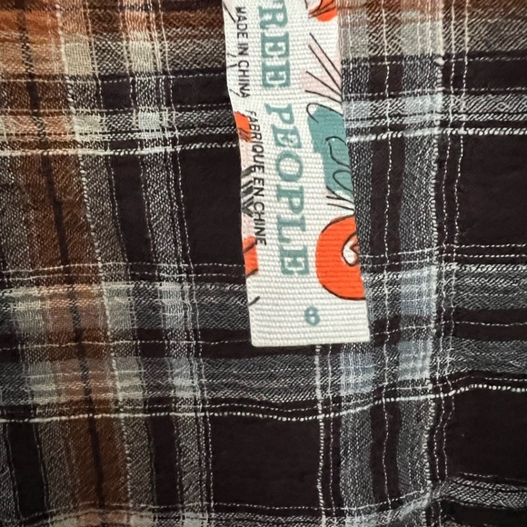 Free People Plaid Button Down Long Top Shirt Peplum Hem Lightweight Small - Picture 3 of 8